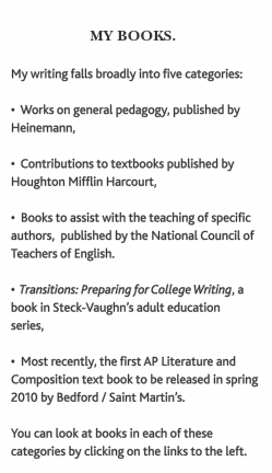  MY BOOKS.  My writing falls broadly into five categories:  &bull;  