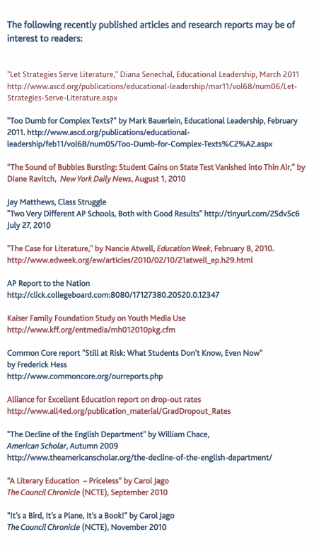  The following recently published articles and research reports