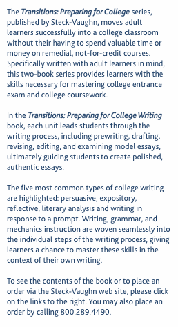 The Transitions: Preparing for College series, published by Ste