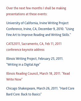  Over the next three months I shall be making presentations at 