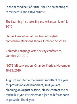  In the second half of 2010 I shall be presenting at these even