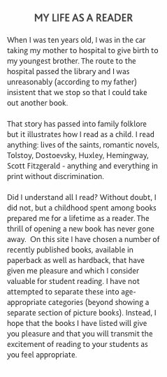  MY LIFE AS A READER  When I was ten years old, I was in the ca
