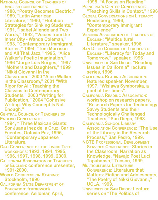 National Council of Teachers of English conferences:  1988, &ldquo;Po