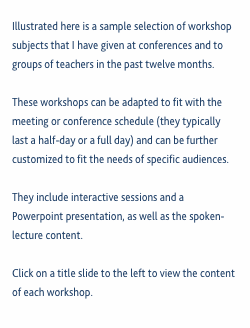  Illustrated here is a sample selection of workshop subjects th